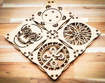 Kinetic Coasters SET 3 - Hand Spinner - Fidget Spinner - Automata -  Laser Cut Files - SVG Files - Glowforge Flux K40 etc - Digital SVG File