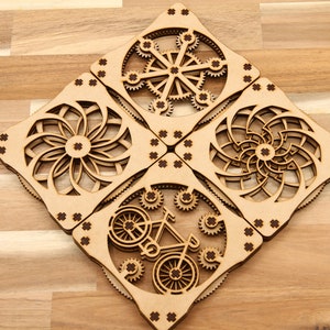 DIGITAL FILE - SET 1 - 4 Kinetic Coasters - Hand Spinner - Fidget Spinner - Laser Cutter Files - Instructions Included1