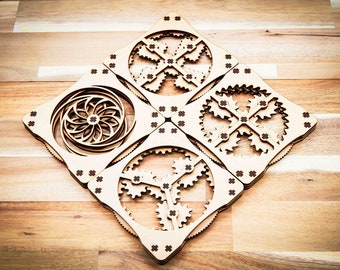 DIGITAL FILE - Set 2 Kinetic Coasters - Laser Cutter Files + Instructions included