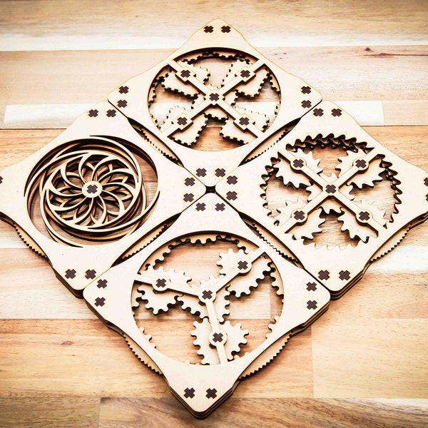 Kinetic Coasters SET 2 - Hand Spinner - Fidget Spinner - Automates - Fichiers découpés au laser - Fichiers SVG - Glowforge Flux K40 etc. - Fichier SVG numérique