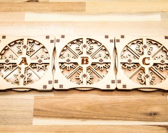 DIGITAL FILE - Set 9 Kinetic Coasters - Alphabet - Laser Cutter Files + Instructions included