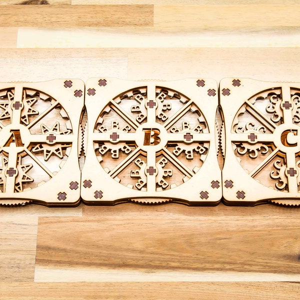 26 Coaster Set - Alphabet Gears - Complete A to Z Set - Unique Gear Shapes - Digital Files for laser cutters - Full color Instructions