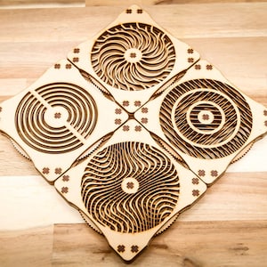 DIGITAAL BESTAND - SET 6 kinetische onderzetters - Handspinner - Fidgetspinner - Lasersnijderbestanden - Instructies inbegrepen