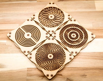 DIGITAL FILE - Set 6 Kinetic Coasters - Laser Cutter Files + Instructions included