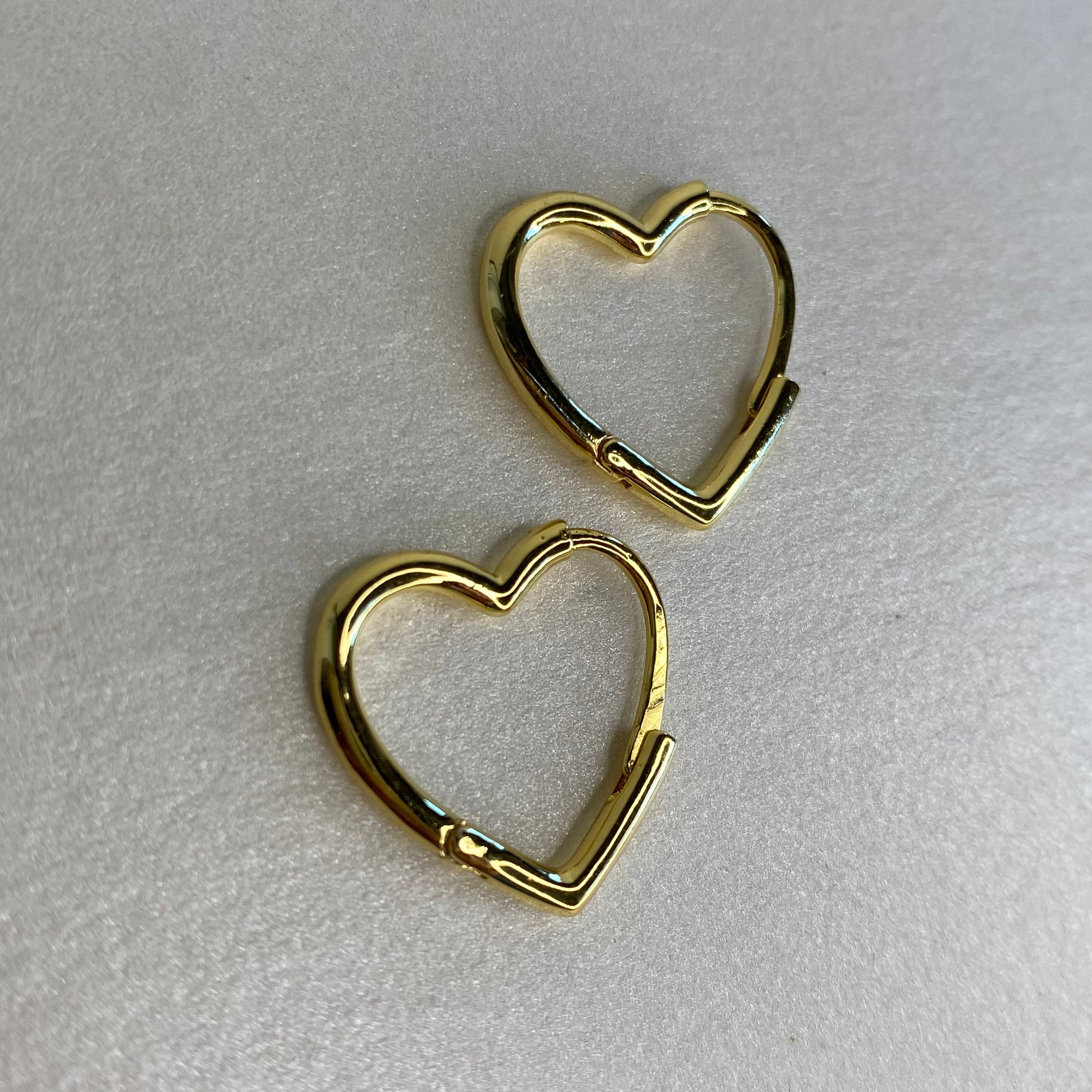 14K Gold Plated Heart hoop Earrings Etsy