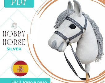 Spanish: Hobby Horse Silver PDF sewing pattern and tutorial, DIY Stick Horse pattern, Summer activities for kids, Gift for 8th girl