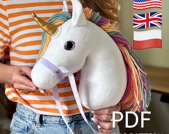 Wzór na konik hobbystyczny jednorożca, samouczek dotyczący robienia zdjęć miękkich zabawek dla zwierząt, słodka zabawka DIY na patyku w formacie PDF, letnia aktywność dla dzieci