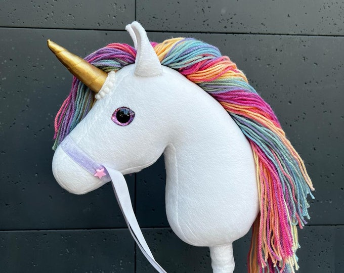 Stuffed Unicorn on a stick for toddler, Cute rainbow unicorn plush toy for kids, Custom Christmas gift for daughter