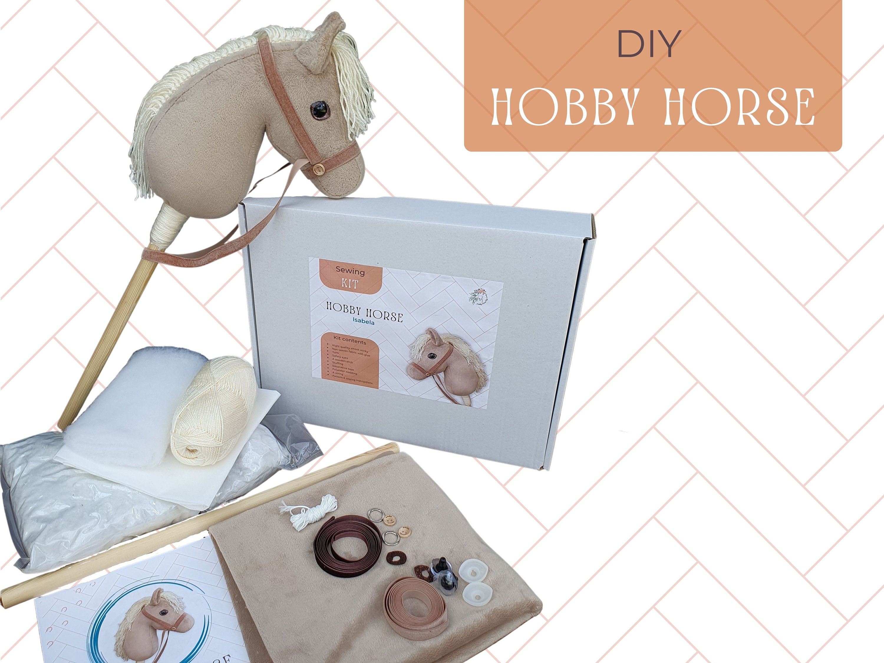 Stick Horse Sewing KIT Stuffed Toy Pony Diy Sewing Pattern 