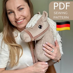 German: Hobby Horse sewing pattern, Stick pony tutorial for beginer, Cute plush animal pattern, Horse on a stick PDF, Activities for kids