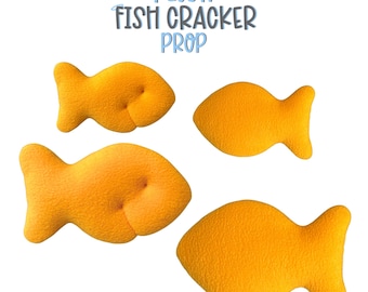 Plush Fish Cracker Prop | Goldfish Inspired Fursuit Cosplay Plush Accessory (2 sizes) | Novelty Snack Food Pillow