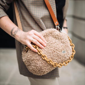Plush cloud bag aesthetic, Crochet dumpling bag, Handmade faux fur handbag, Luxury fluffy shoulder bag, Unique holiday gift for women