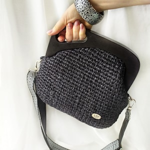 Bolso negro de noche vintage, bolso con marco retro de madera, bolso de bolsa con marco hecho a mano, bolso clutch personalizado