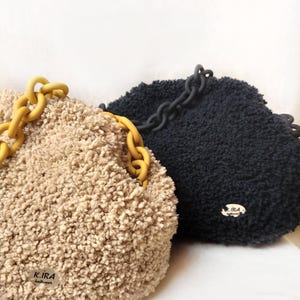 Crochet Luxury plush cloud bag,  Crochet dumpling bag aesthetic, Handmade faux fur handbag, Design evening fluffy shoulder bag, Sister bag