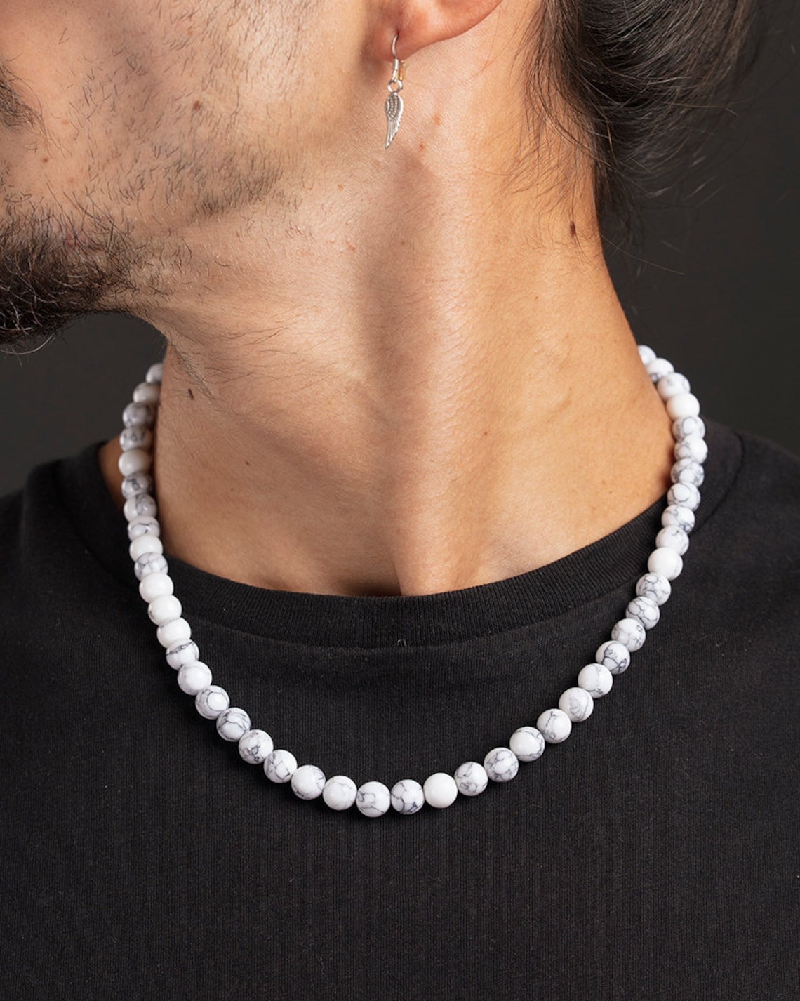 White Bead Necklace for Men Natural stones necklace surfer | Etsy