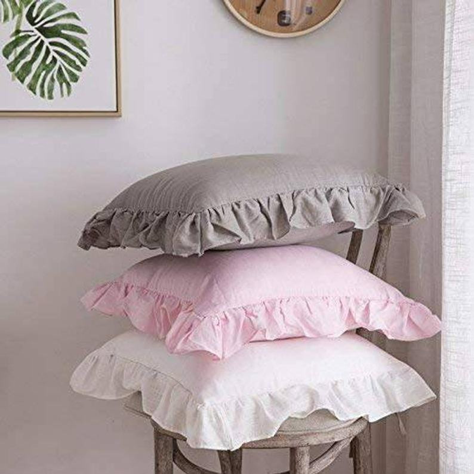 White 4 Ruffle Cotton Pillow CoverEuro Sham Ruffled Eyelet Etsy