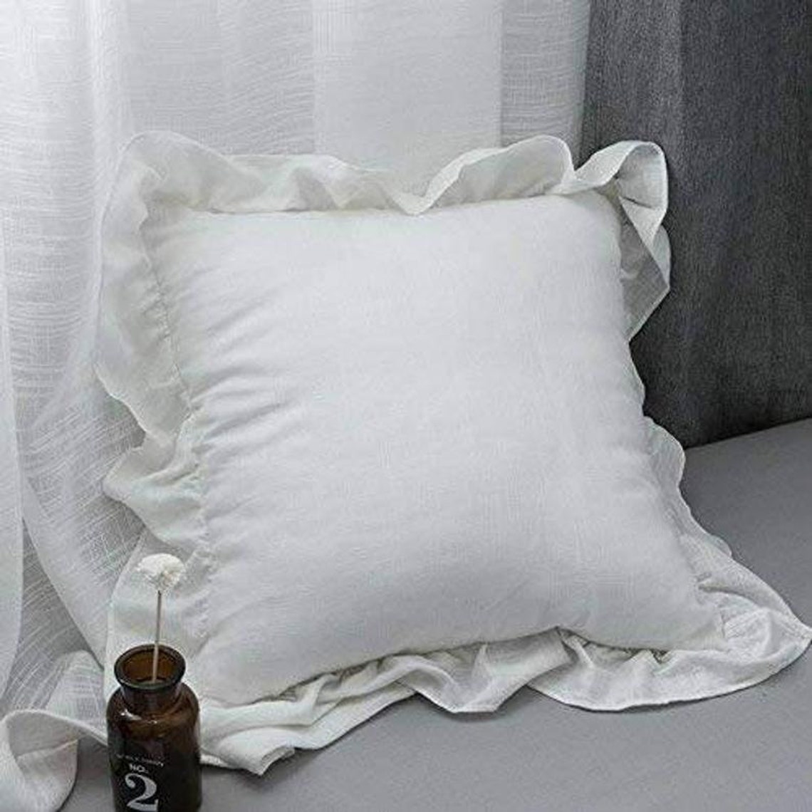 White 4 Ruffle Cotton Pillow CoverEuro Sham Ruffled Eyelet Etsy