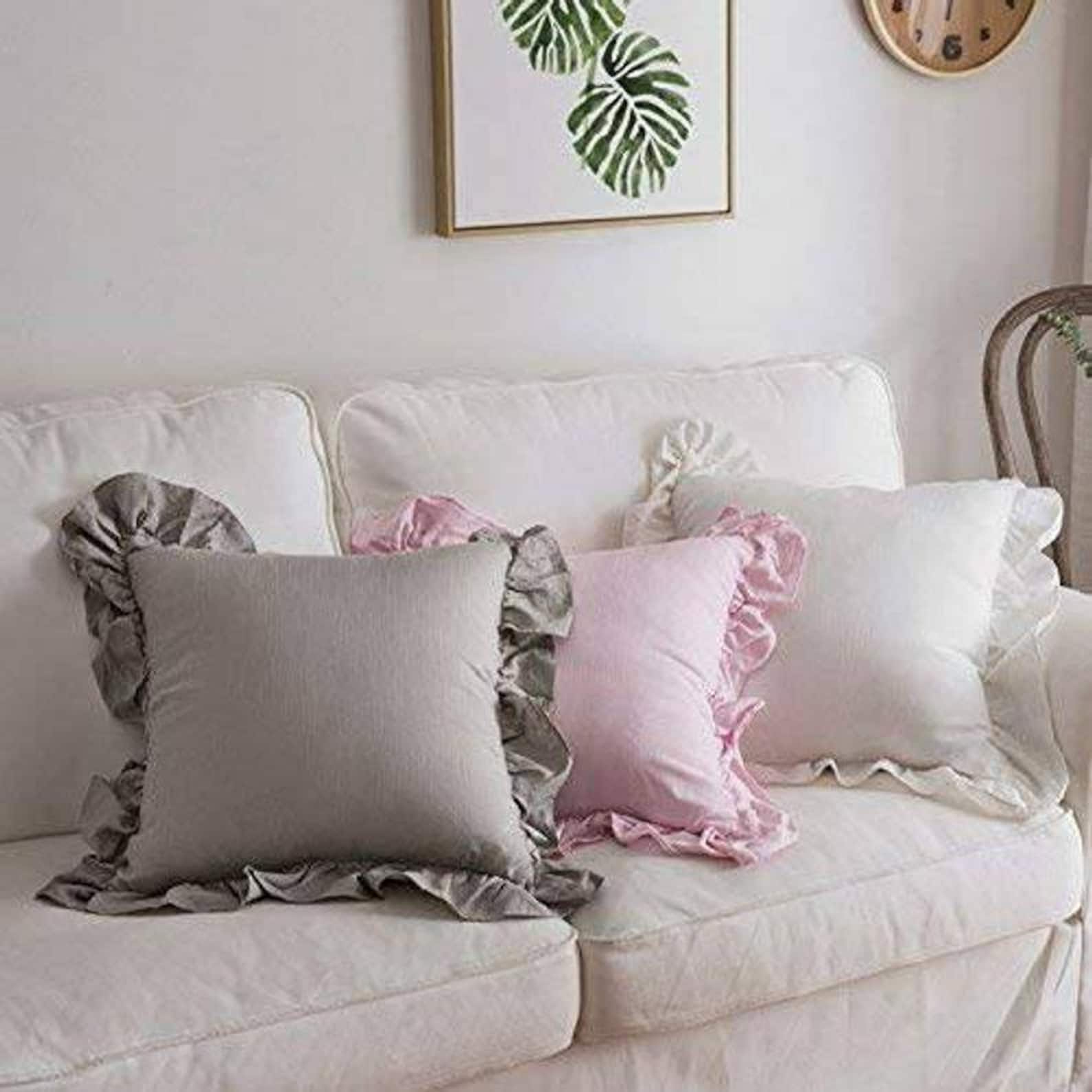 White 4 Ruffle Cotton Pillow CoverEuro Sham Ruffled Eyelet Etsy
