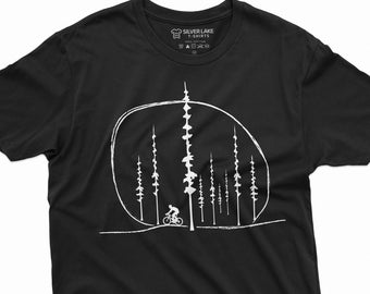Men's Bike Forest Shirt Cycling T-Shirts Cyclist Gifts Bike Forest Nature Tees Biker Gifts Mountain Nature Forest T-Shirts For Him Dad Men