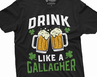 Men's St Patrick's Day Drinking Beer Pub Shirt Drink Like a Gallagher Shirt Irish Party Tee Clover Shamrock Shirts Saint Patrick Gifts