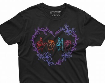 ASL Heart Shirt Sign Language Shirt Deaf Gifts Sign Language Teacher Deaf Shirt Mens Womens Unisex ASL T Shirt Heart T-Shirt
