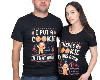 Couple Matching Christmas new Dad and Mom T-shirts Cookie in the Oven Maternity Tee Mother Father Pregnancy Gift Shirts