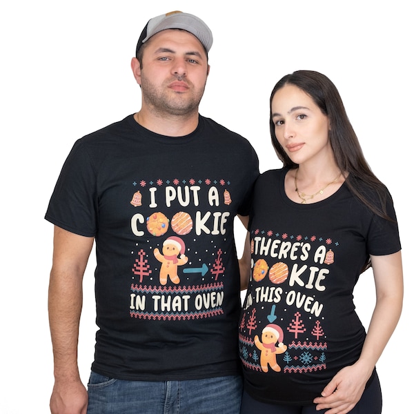 Couple Matching Christmas new Dad and Mom T-shirts Cookie in the Oven Maternity Tee Mother Father Pregnancy Gift Shirts