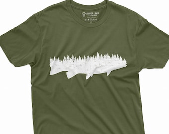 Poisson et Forêt T-Shirt Pêcheur Tshirt Forêt Cadeau Pêche Chemise Poisson Chemise Nature Chemise Amoureux Tee