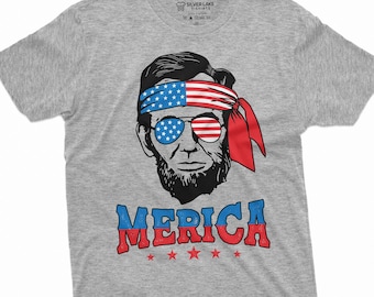 Merica Abraham Lincoln Shirt 4th Of July Gift Independence Day T-Shirt Patriotic USA Tee Shirt America Flag T Shirt