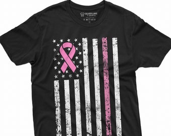 Maglietta contro il cancro al seno Maglietta contro il cancro Maglietta per la consapevolezza del cancro Nastro contro il cancro al seno Maglietta con bandiera USA Maglietta con bandiera americana contro il cancro Maglietta con bandiera del cancro