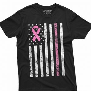 Breast Cancer T-Shirt Cancer Shirt Cancer Awareness Shirt Breast Cancer Ribbon USA Flag T Shirt America Flag Cancer Tee Cancer Flag Shirt