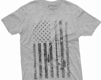 Herren AngelN T-Shirt Amerikanische Flagge Angeln Tee USA Angeln Flagge Papa Fischer Geschenk Cool Angeln Shirts Jagd Shirts für Mann