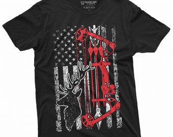 Hunting Shirt  American Flag Tee  Bow Hunting T-shirt  American Hunter Tshirt   USA Flag Shirt Deer Hunting Gift   Hunting Lover T-shirt