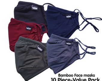 10-Pack Reusable Fabric Cloth Face Mask Adjustable Bamboo Breathable Washable Mask with Filters included