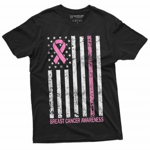 Cancer Awareness Shirt Breast Cancer Patriotic T-Shirt USA Flag Pink Ribbon Shirt Breast Cancer Flag Shirt Breast Cancer Support Tee