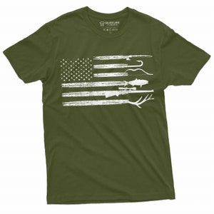 Hunting and Fishing Flag Shirt American Flag Shirt Hunting Tee Fishing Shirt Hunting Lover Gift USA Fishing T-Shirt Hunter And Fisher Gifts