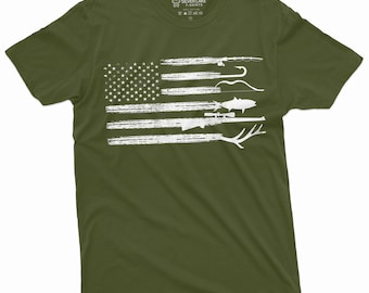 Hunting and Fishing Flag Shirt American Flag Shirt Hunting Tee Fishing Shirt Hunting Lover Gift USA Fishing T-Shirt Hunter And Fisher Gifts