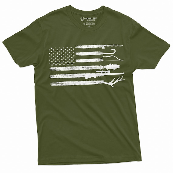 Hunting and Fishing Flag Shirt American Flag Shirt Hunting Tee Fishing Shirt Hunting Lover Gift USA Fishing T-Shirt Hunter And Fisher Gifts