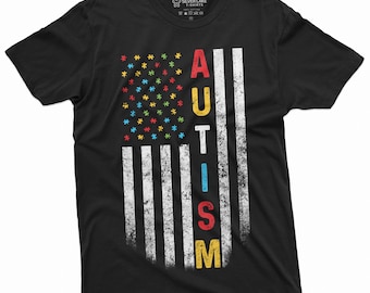 Camisa de la bandera del autismo Camisa del día de la conciencia Camisa de la conciencia del autismo Camisa del autismo Camiseta patriótica de EE. UU. Regalos del día de la conciencia para él Su mamá papá
