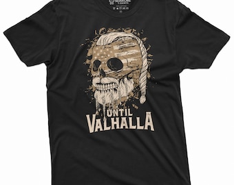 Hasta la camiseta de Valhalla Camiseta vikinga Camiseta patriótica de vikingos Camiseta de guerrero vikingo Camiseta de cráneo Camiseta de regalo de cumpleaños vikingo Para él Papá Abuelo