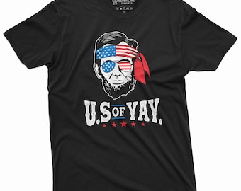 Men's Abraham Lincoln Shirt U.S of YAY Tee 4th Of July Party Shirt Independence Day Tee US Patriotic Gifts Fourth Of July Tee Shirt For Dad