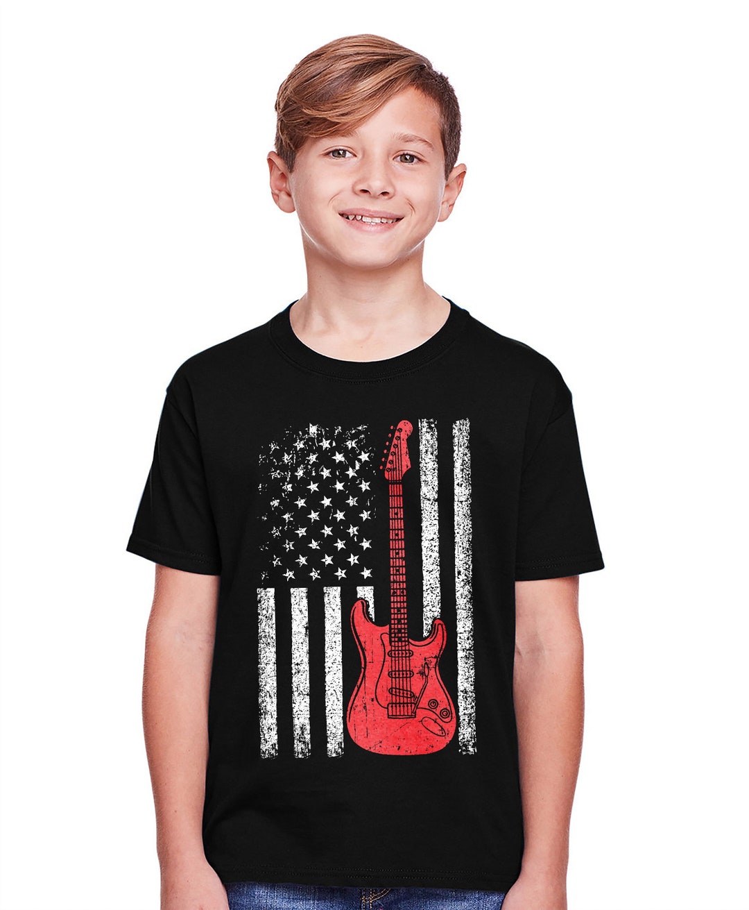 Youth Patriotic Tshirts Guitar Shirts Guitar Flag Shirt 4th of July