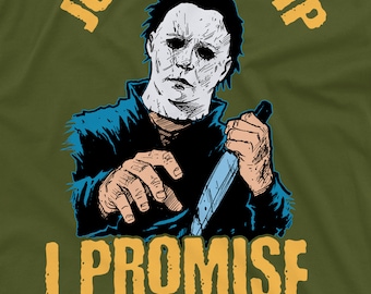 Silver Lake T-Shirts Horror Movie Tee - 'Just The Tip I Promise' Myers Halloween Shirt, Grey, 3X-Large