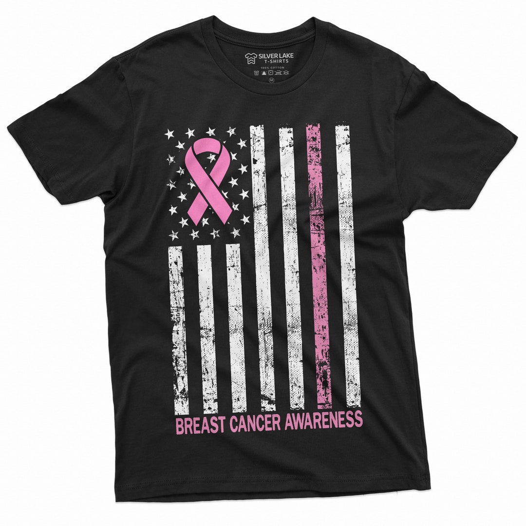 Cancer Awareness Shirt Breast Cancer Patriotic T-shirt USA Flag Pink ...