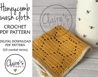 Crochet Honeycomb Washcloth Pattern: bee theme, spa gift, reusable (PDF Pattern)