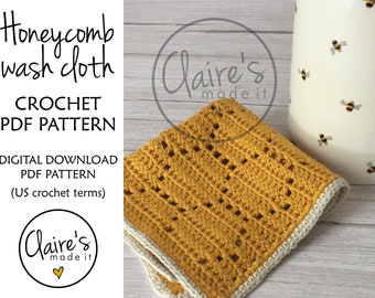 Crochet honeycomb washcloth PDF PATTERN, washcloth pattern, bee theme crochet gift, reusable washcloth, crochet facecloth, face cloth