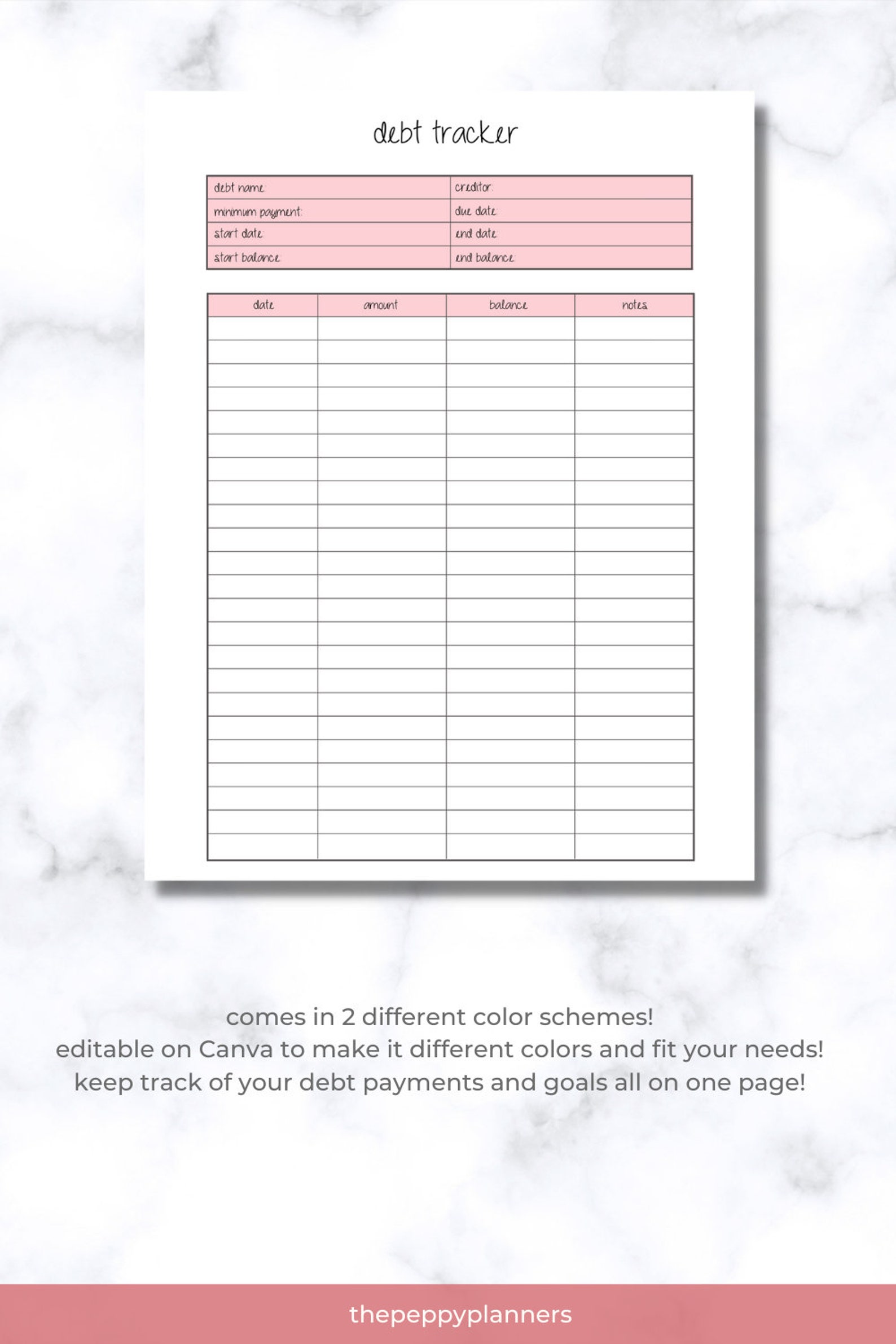 Debt Tracker Printable Canva Template Debt Tracker Budget Etsy UK