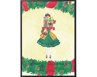 Handmade Christmas Gift , Watercolor Christmas Card, Merry Christmas Card, Handmade Watercolor Painting "Christmas Card"