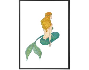 Mermaid Poster, Mermaid Painting, Watercolor Mermaid, Mermaid Wall Art, Mermaid Art Print Digital Download