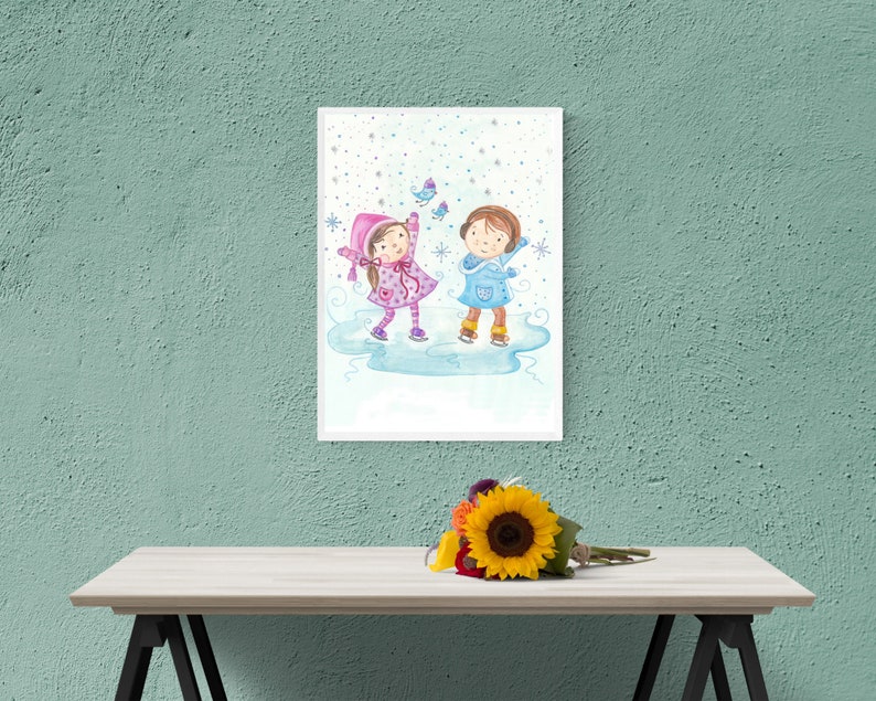 Kids Room Art, Baby Room Wall Art, Winter Watercolor, Watercolor Painting Winter Kids image 8